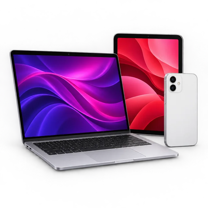 Laptop, tablet and phone