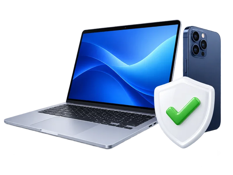 Laptop and phone with protection shield
