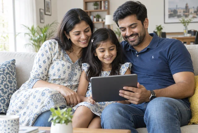 Family using a tablet