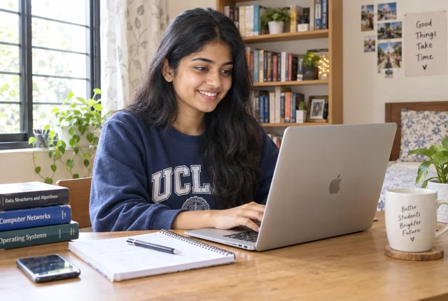Student studying on a laptop